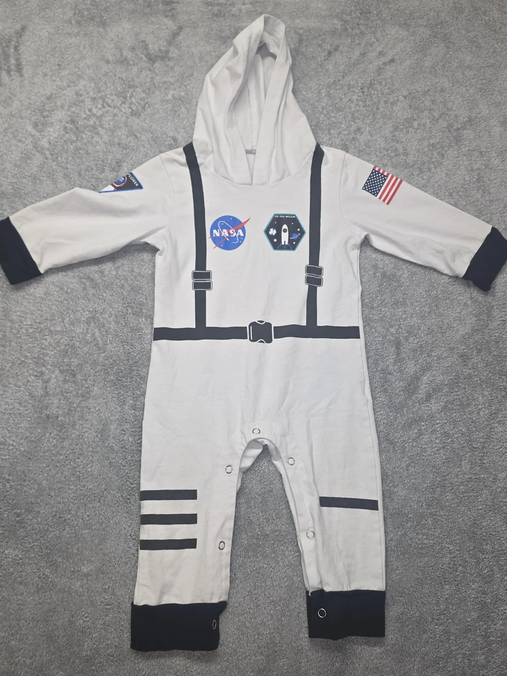 NASA Infant Astronaut Hoodie Romper Costume in White 12m